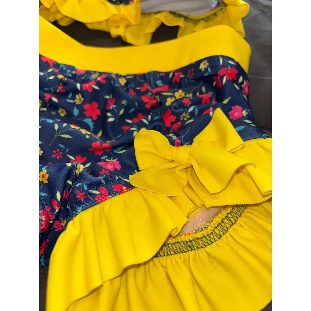 Floral Yellow Kids Swim Bikini